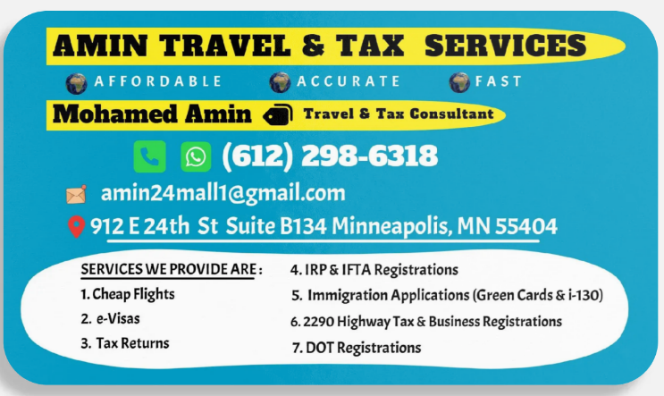 Amin Travel & Tax Services Business Cards